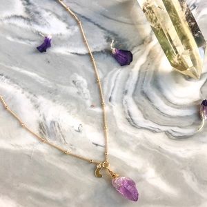 Amethyst Crystal Necklace Gold Filled Chain